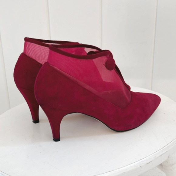 Vintage Jasmin Leather Mesh Booties Magenta Pink Heels Women 6.5 Fairycore - Picture 7 of 13